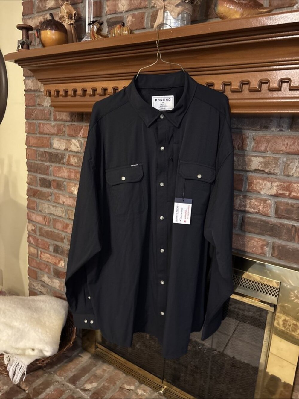 Poncho Black Shirt Long Sleeve Size 2XL Magnetic Pockets NWT Nylon